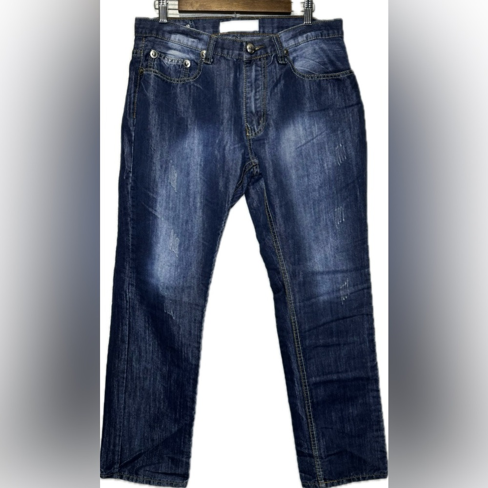 Blue Rag Fashion Jeans Distressed Baggy Hip Hop Grunge Jeans Streetwear 34x32